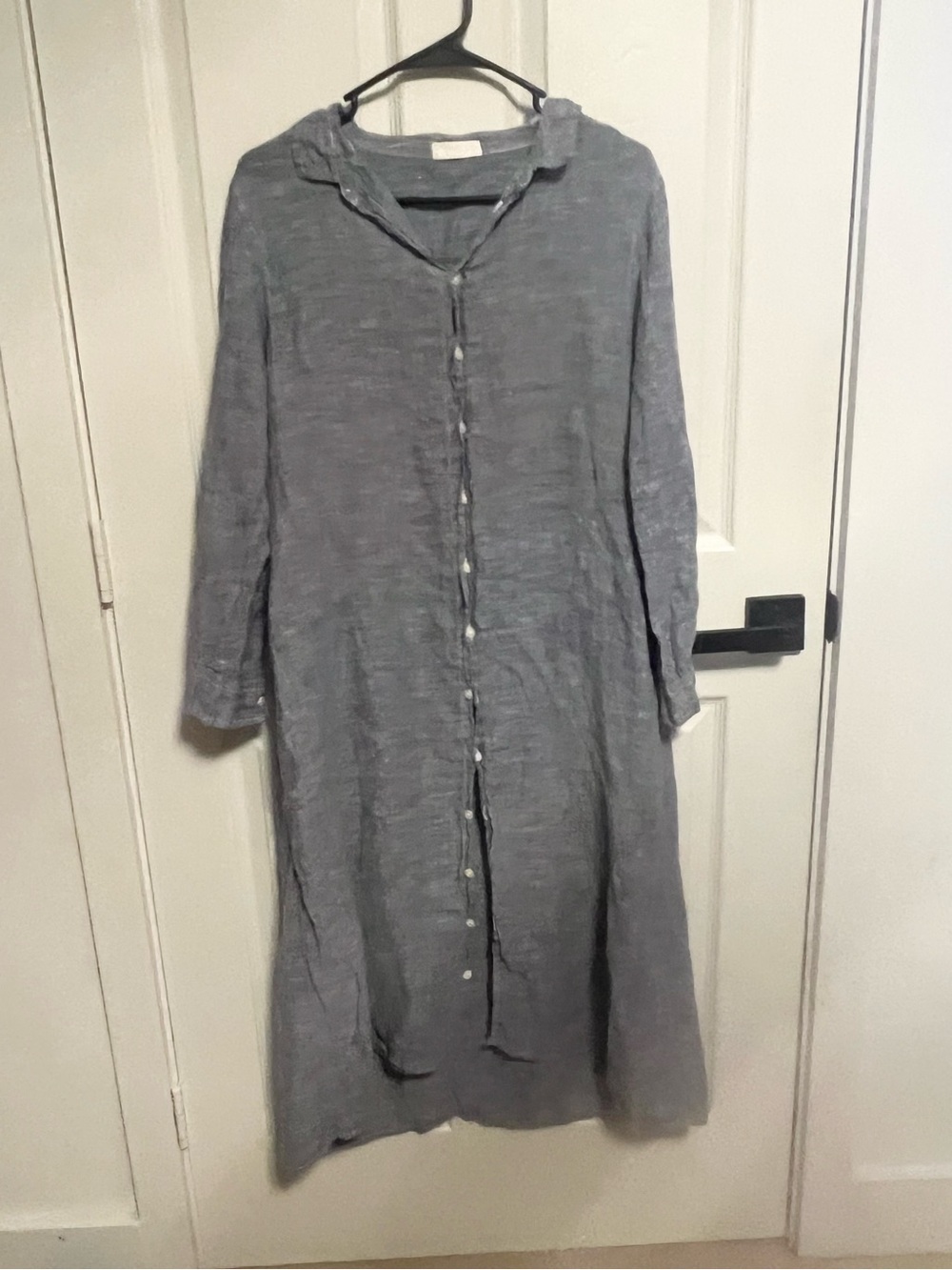 CP Shades Maxi Shirt Dress in Gray Chambray Size Large 100% Linen - Picture 2 of 8